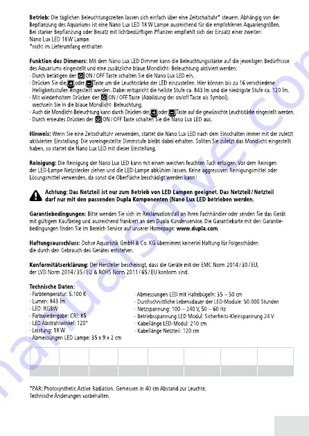 Dupla Nano Lux LED 18W Instructions For Use Manual Download Page 5