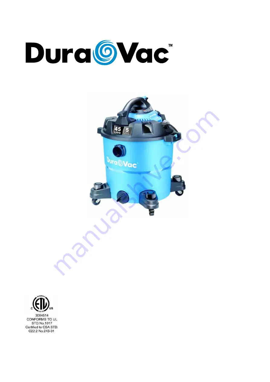 DURAVAC CVBV1210 Operator'S Manual Download Page 1