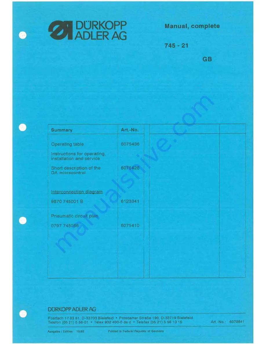 DURKOPP ADLER 745-21 Manual Download Page 5