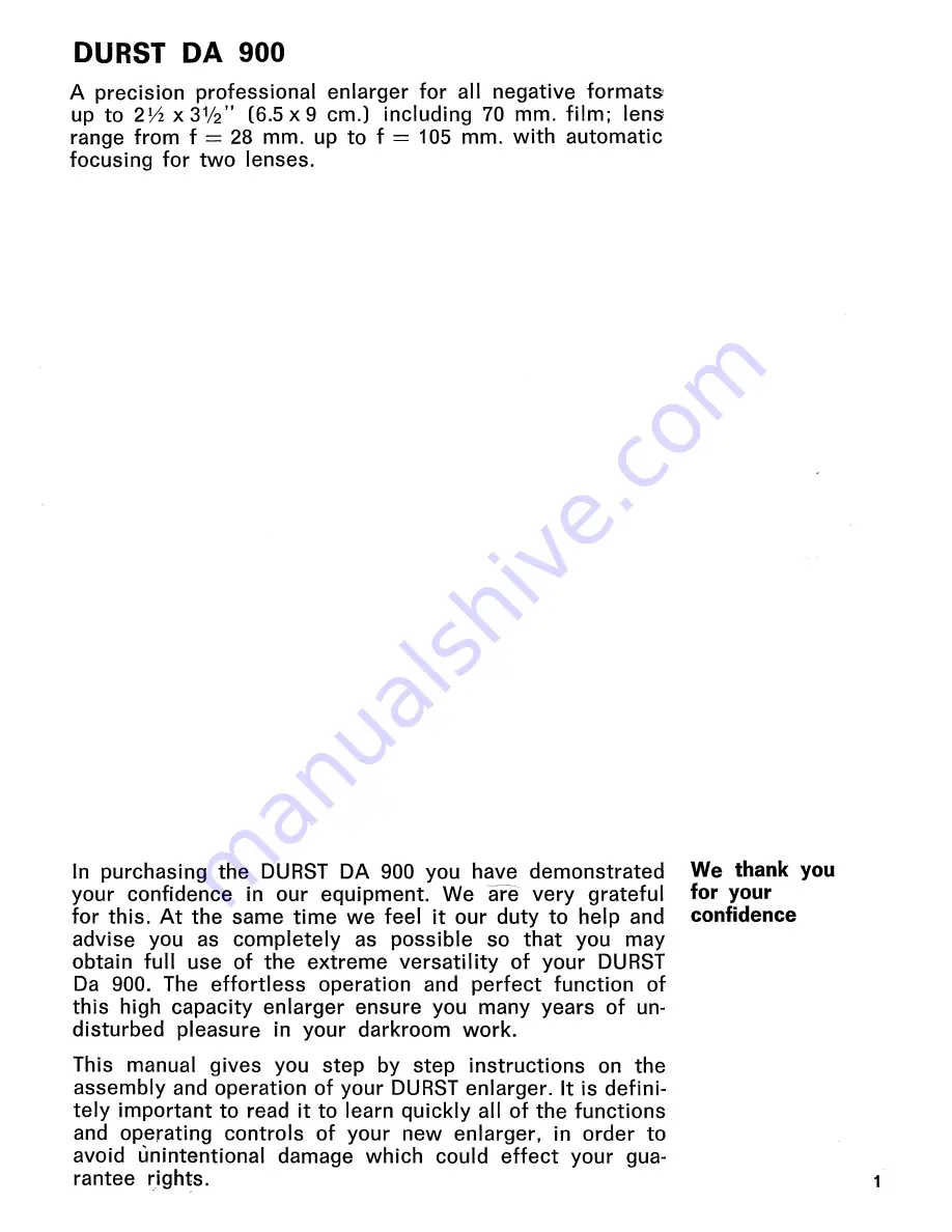 Durst DA-900 Operating Instructions Manual Download Page 3