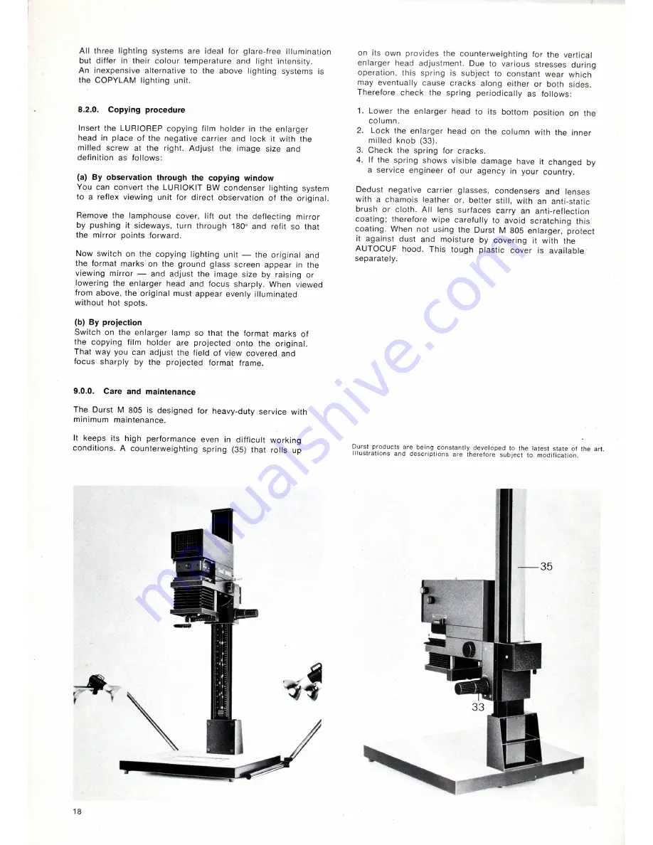 Durst M 805 Operator'S Manual Download Page 16