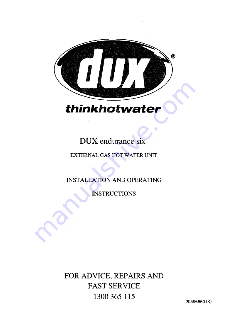 Dux Endurance six Installation And Operating Instructions Manual Download Page 1