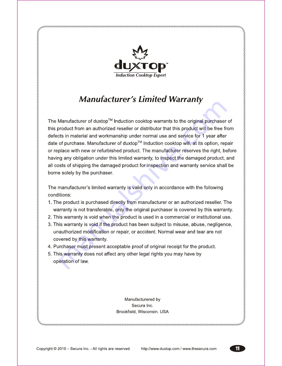 duxtop 7100MC User Manual Download Page 12