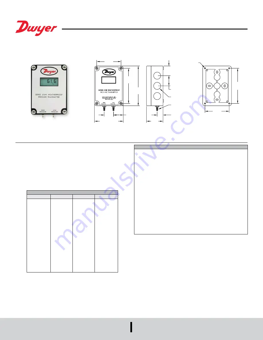 Dwyer Instruments 616W-2 Installation And Operating Instructions Download Page 1