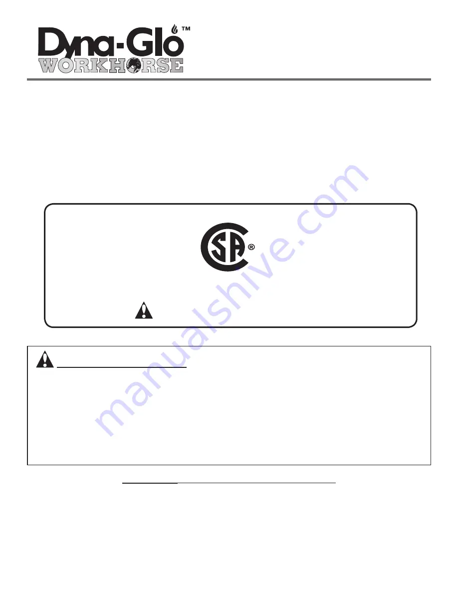 Dyna-Glo LPFA125WH User'S Manual And Operating Instructions Download Page 1