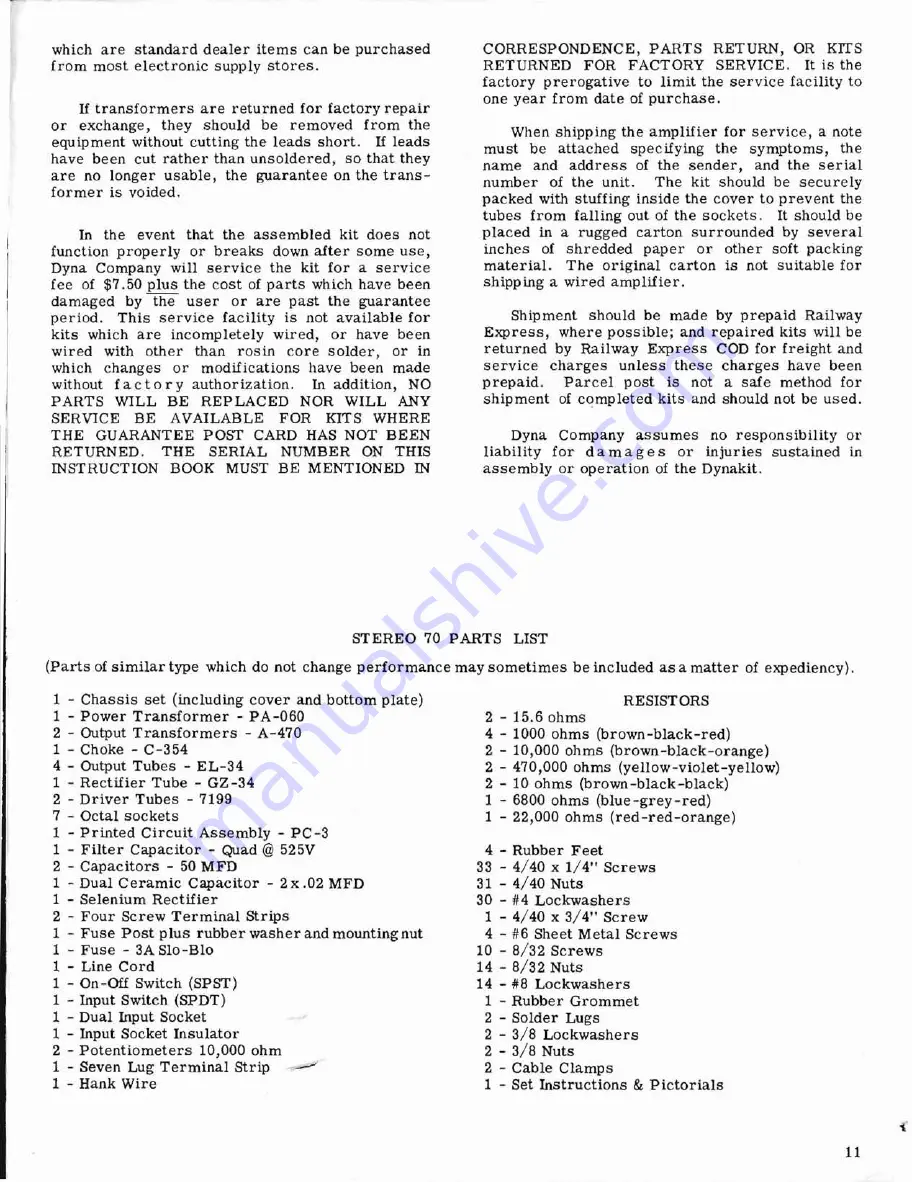 DYNACO Stereo 70 Instructions For Assembly Download Page 13