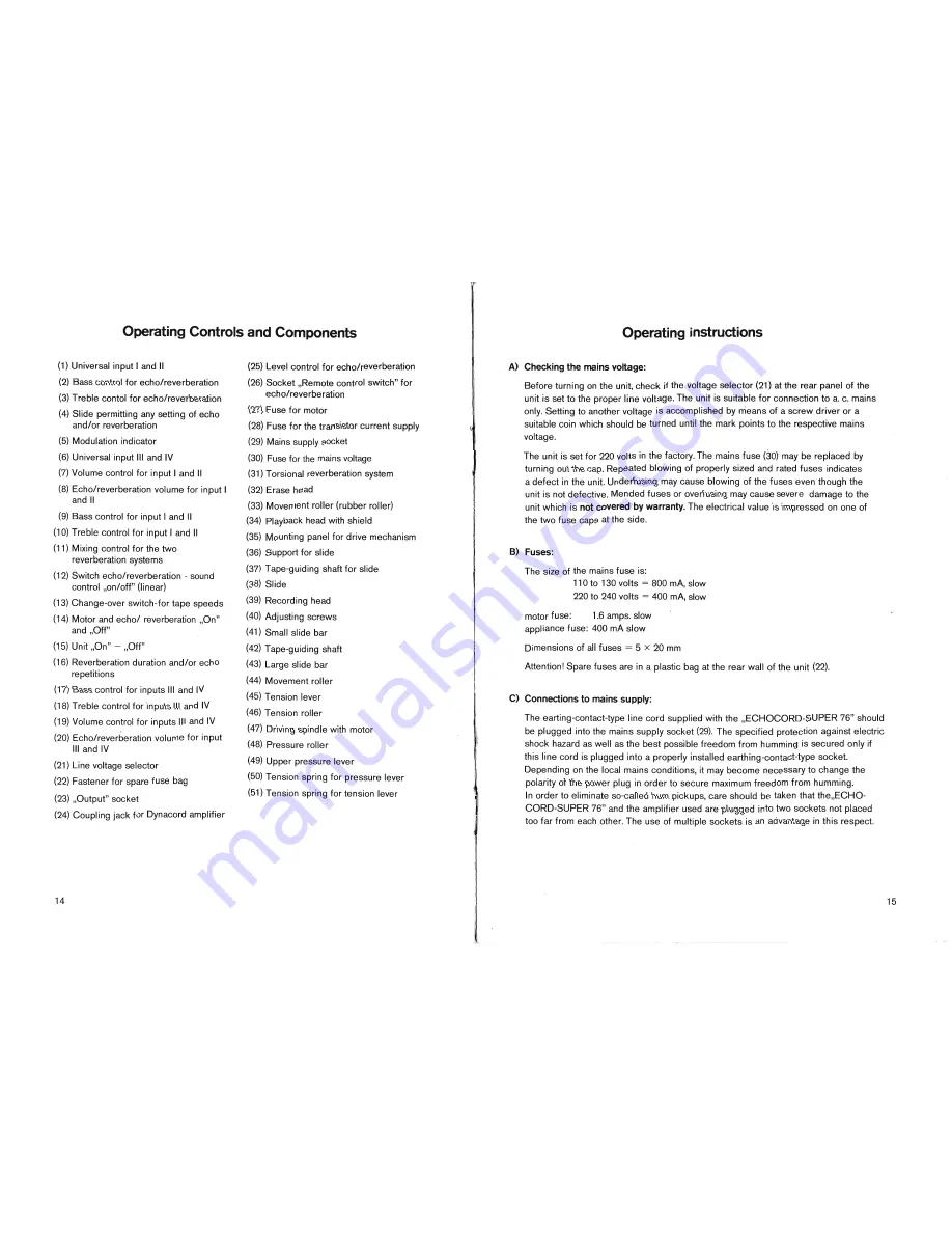 Dynacord Echocord Super 76 Operating Instructions Manual Download Page 7