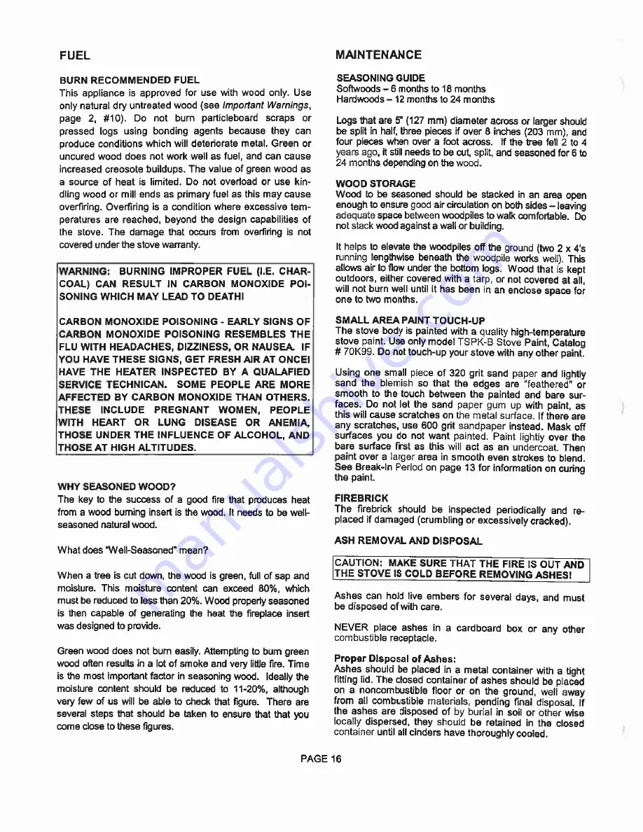 Earth Stove 2800HT Installation And Operation Manual Download Page 16