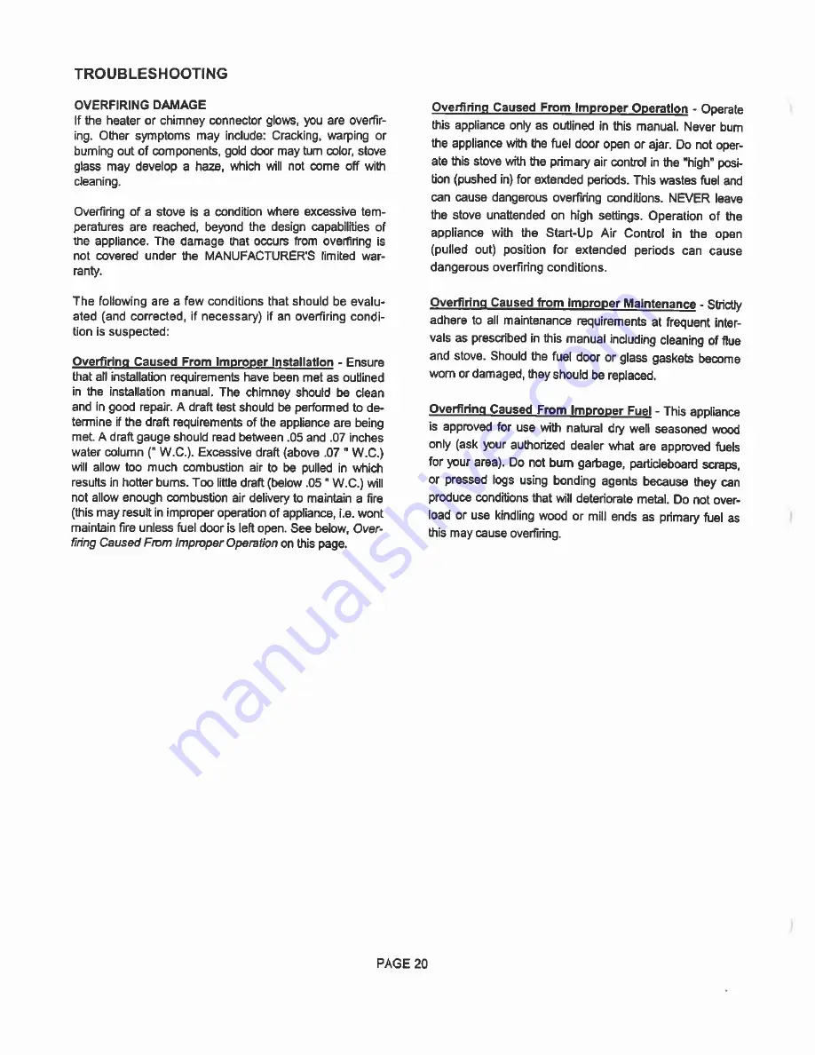 Earth Stove 2800HT Installation And Operation Manual Download Page 20