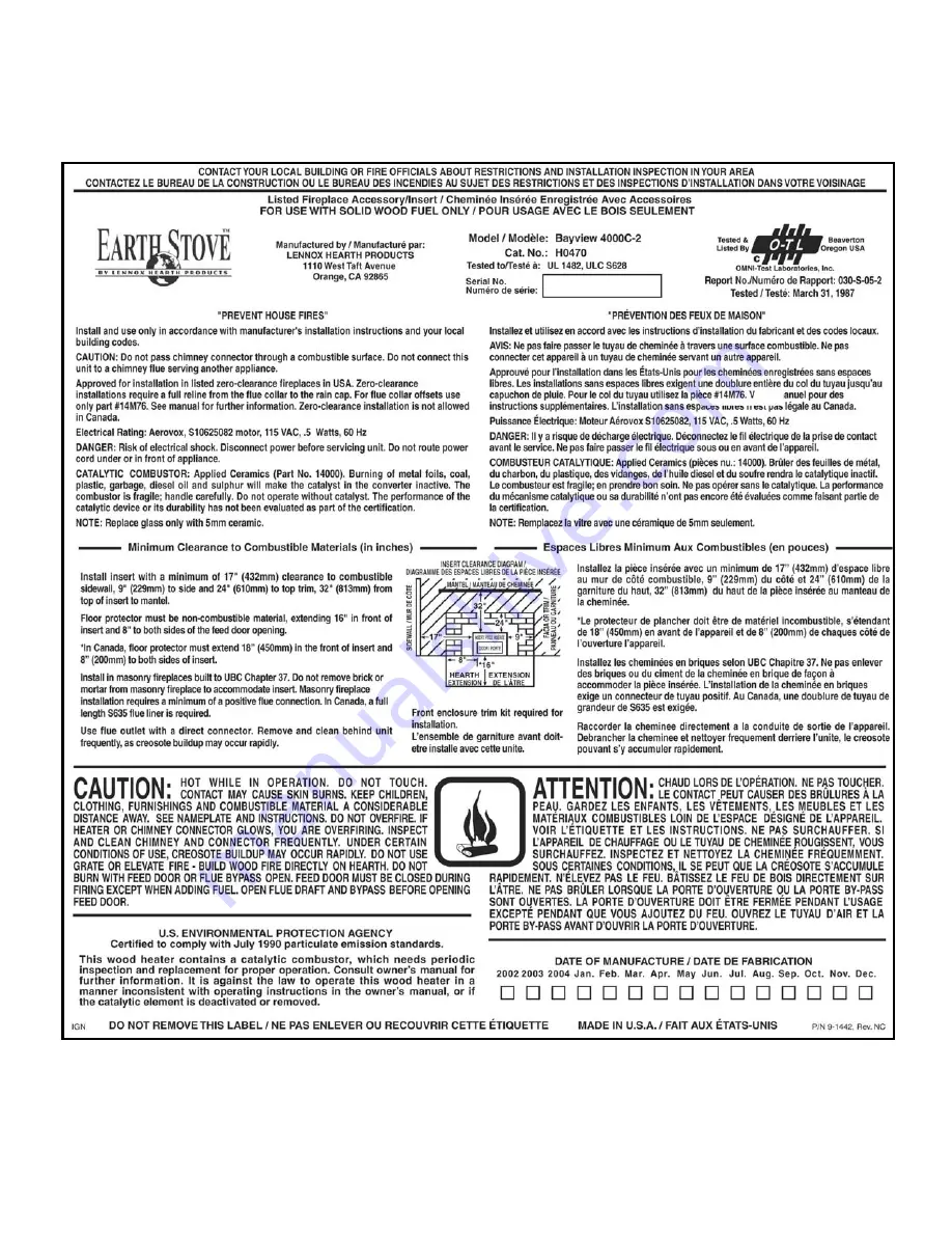 Earth Stove BV4000C-2 Installation And Operation Manual Download Page 27