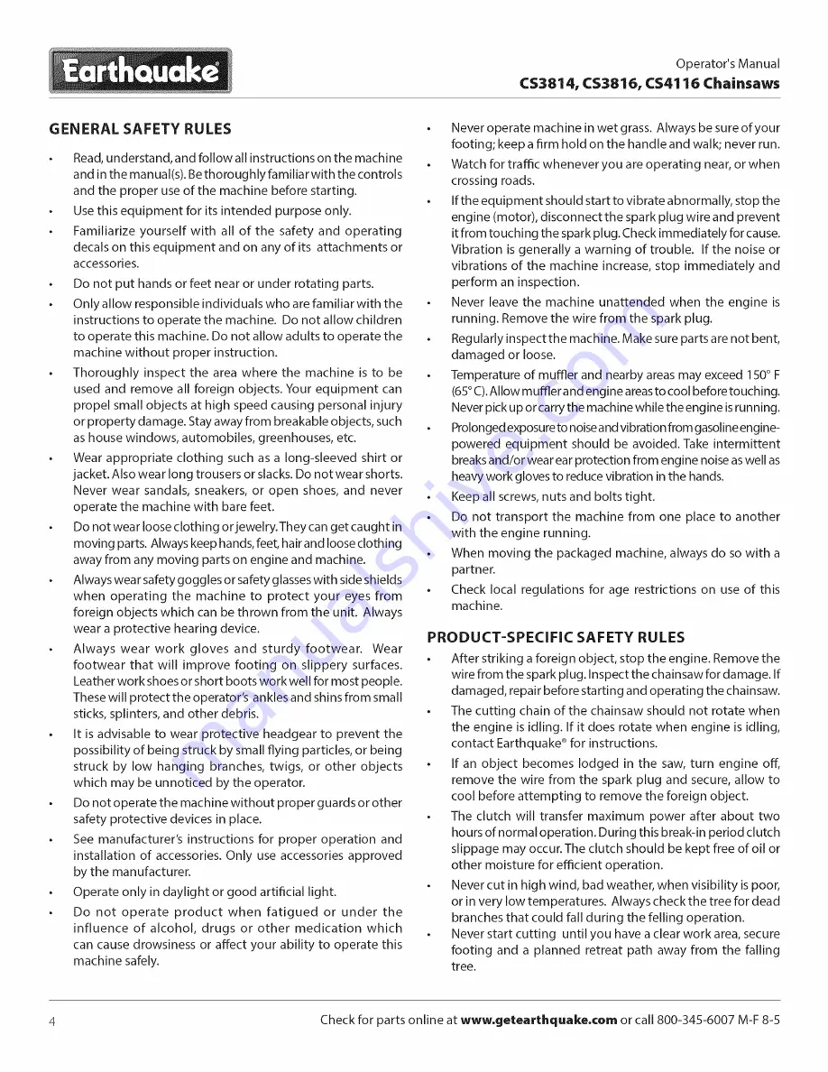 EarthQuake CS3816 Operator'S Manual Download Page 4