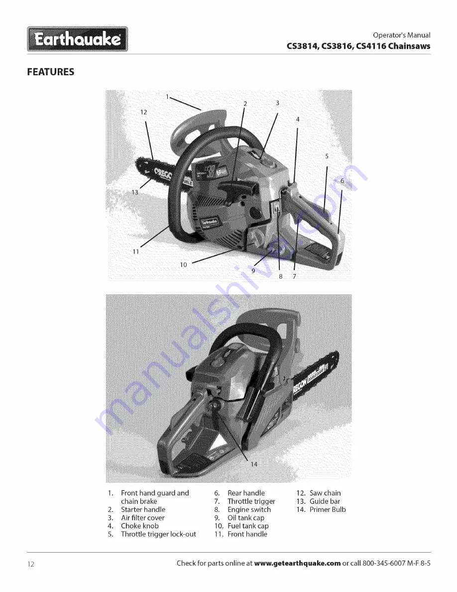 EarthQuake CS3816 Operator'S Manual Download Page 12