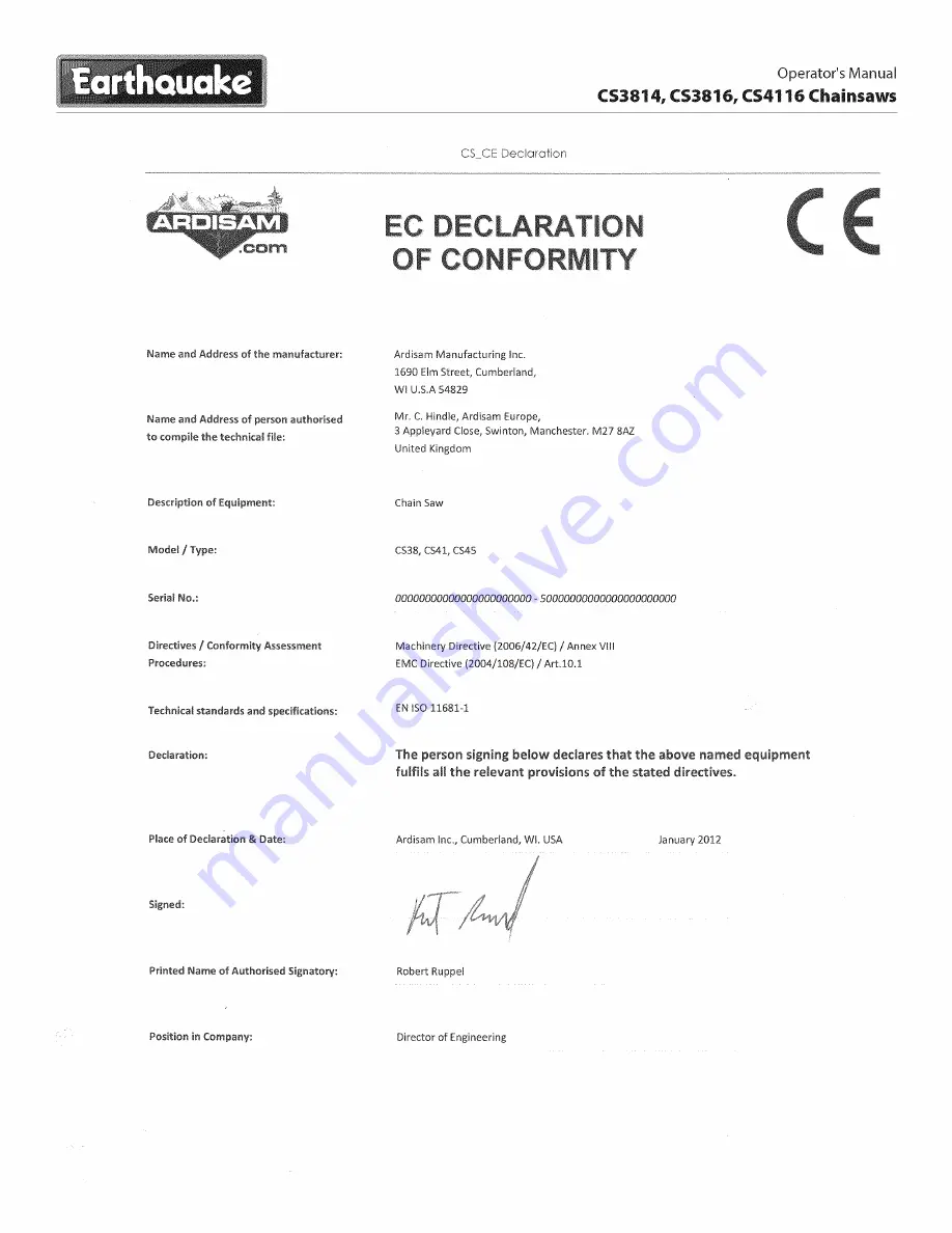 EarthQuake CS3816 Operator'S Manual Download Page 27