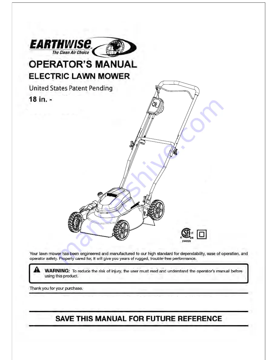 EarthWise 50518 Operator'S Manual Download Page 1