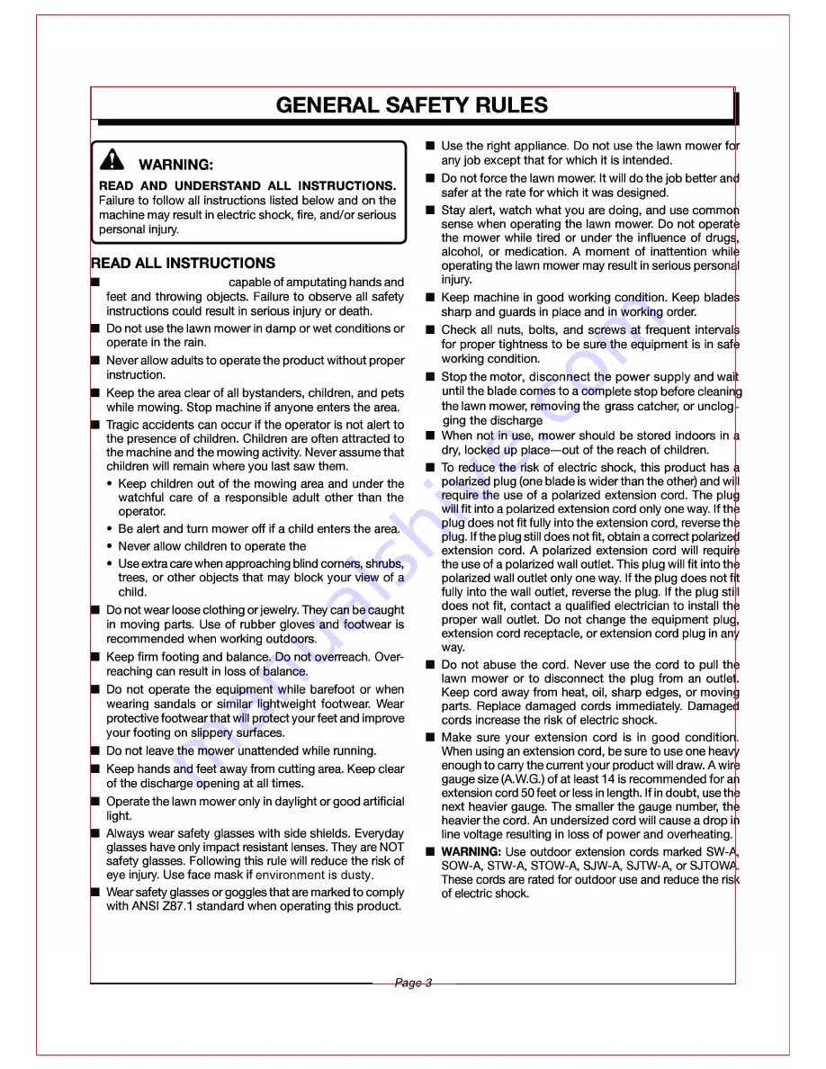 EarthWise 50520 Operator'S Manual Download Page 3