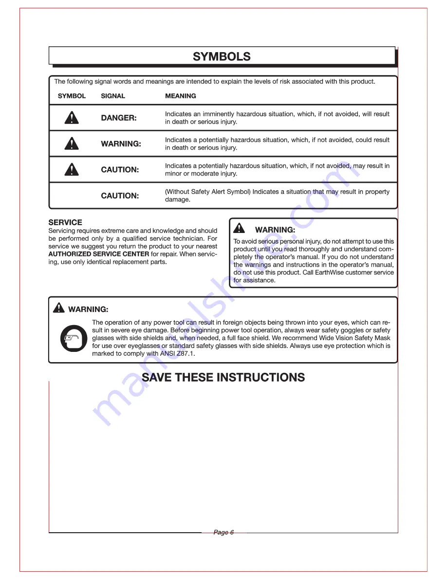 EarthWise 50520 Operator'S Manual Download Page 6