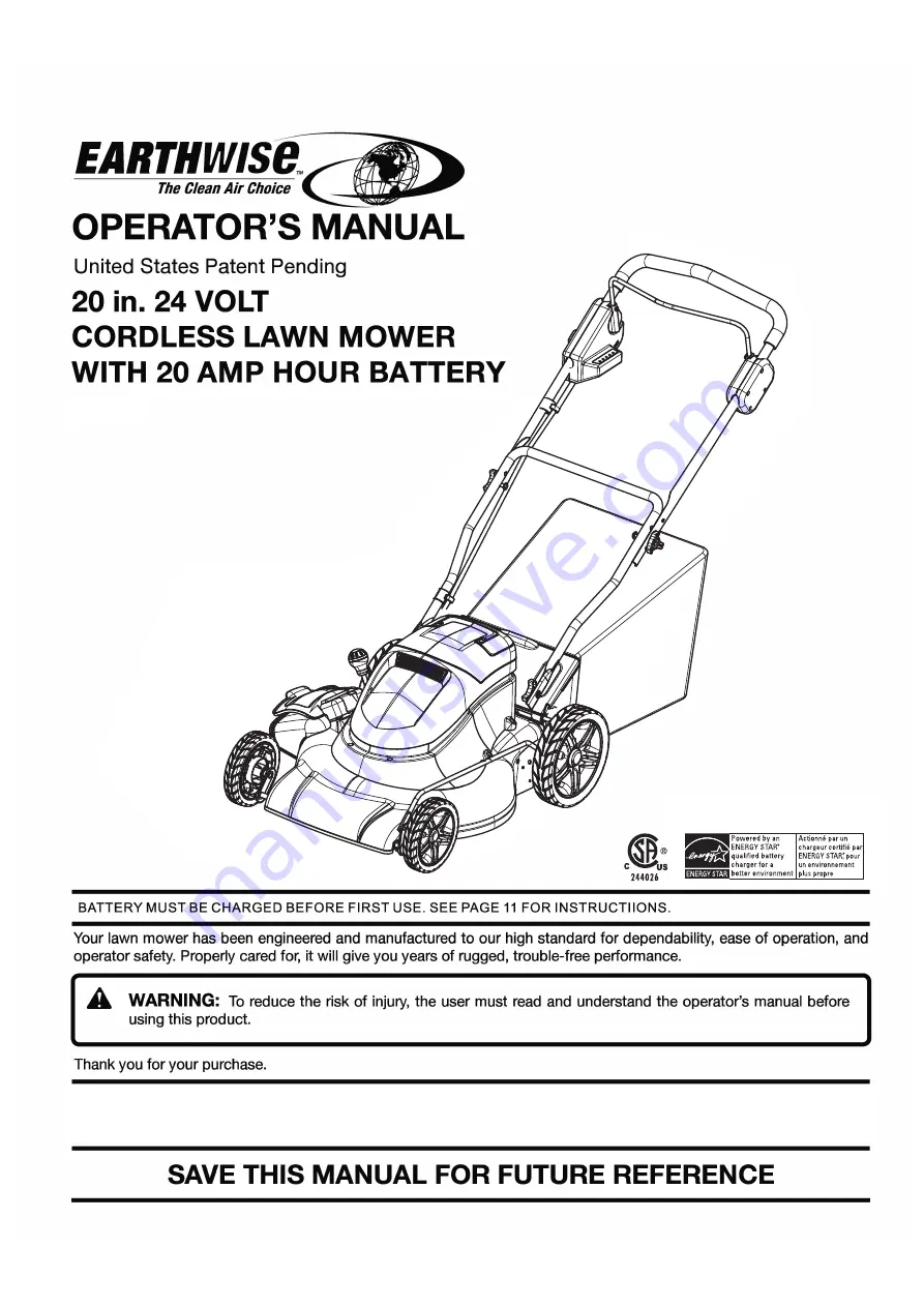 EarthWise 60220 Operator'S Manual Download Page 2