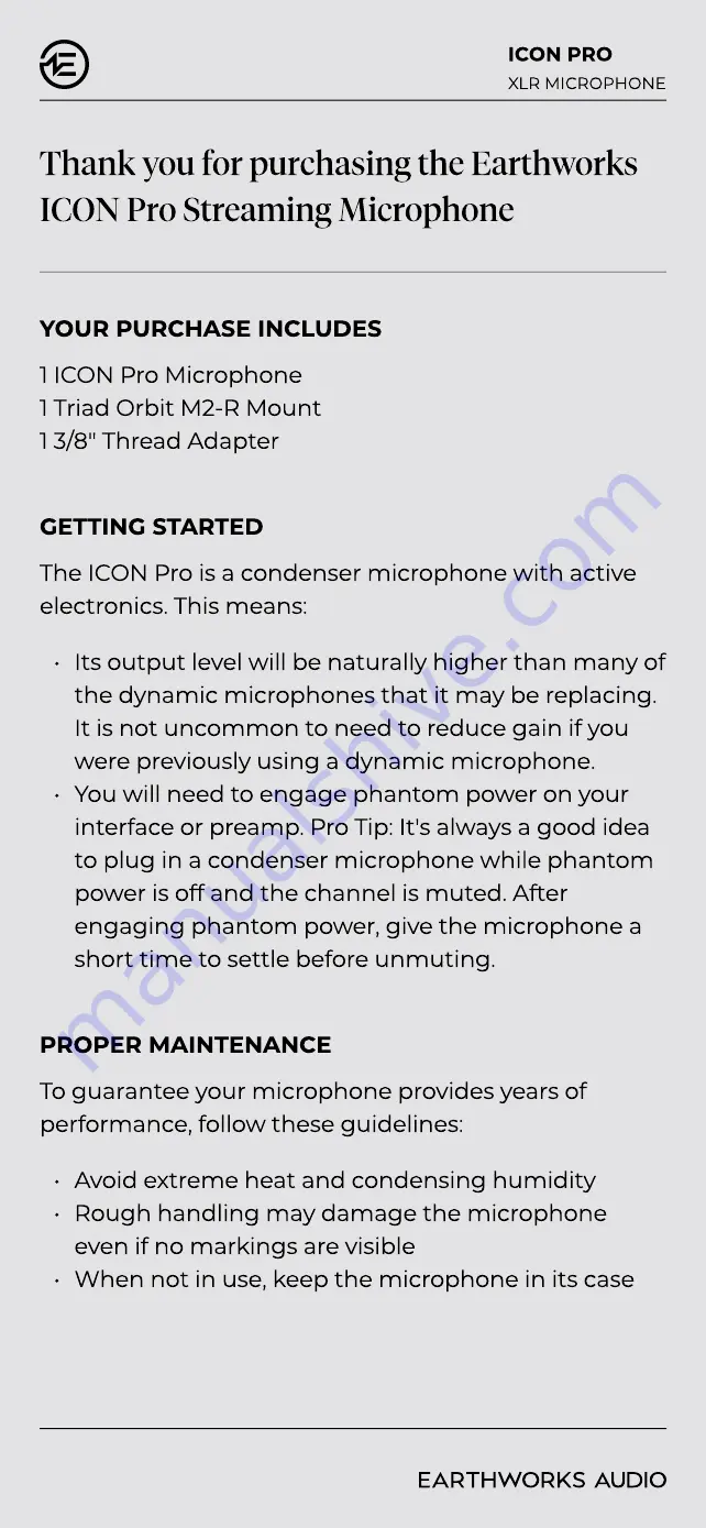 Earthworks Audio ICON PRO Manual Download Page 2