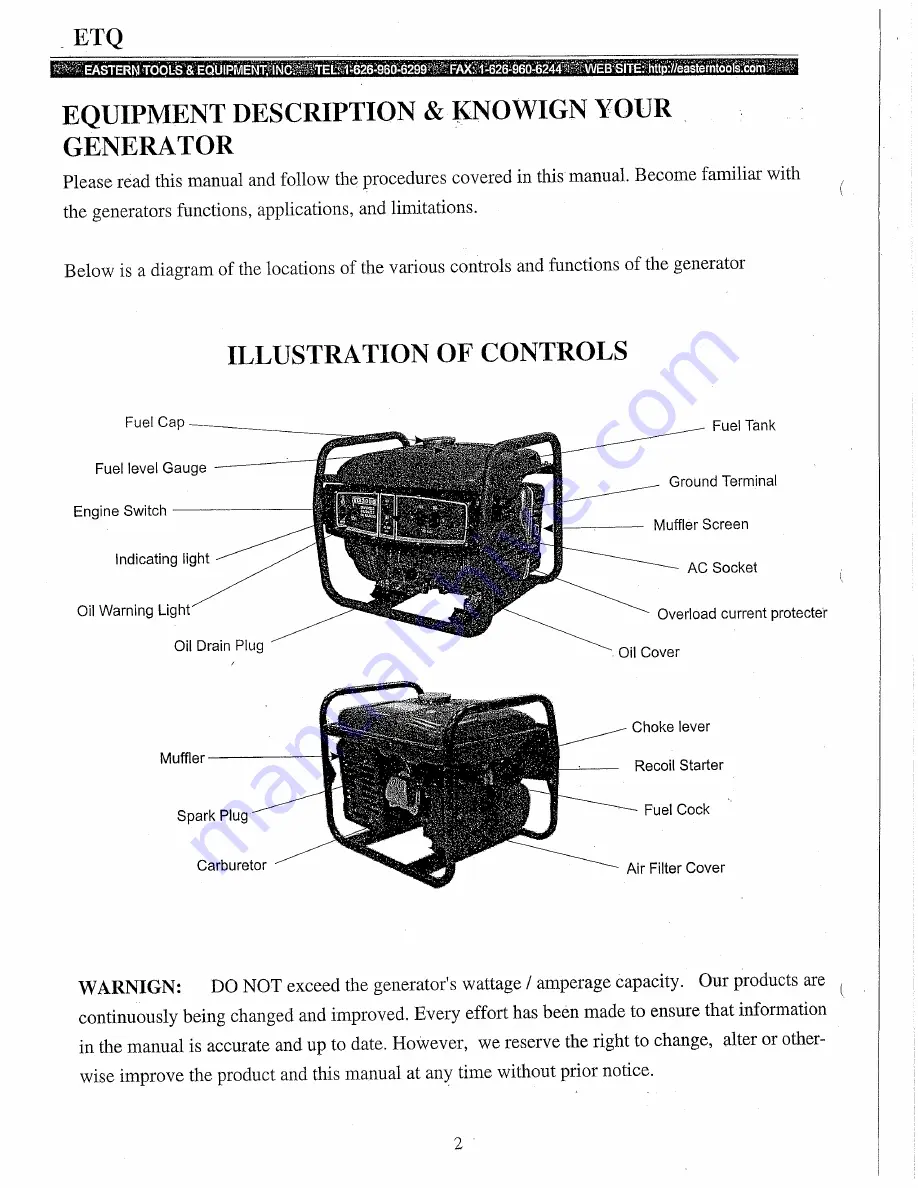 Eastern Tools & Equipment TG3000 Скачать руководство пользователя страница 6