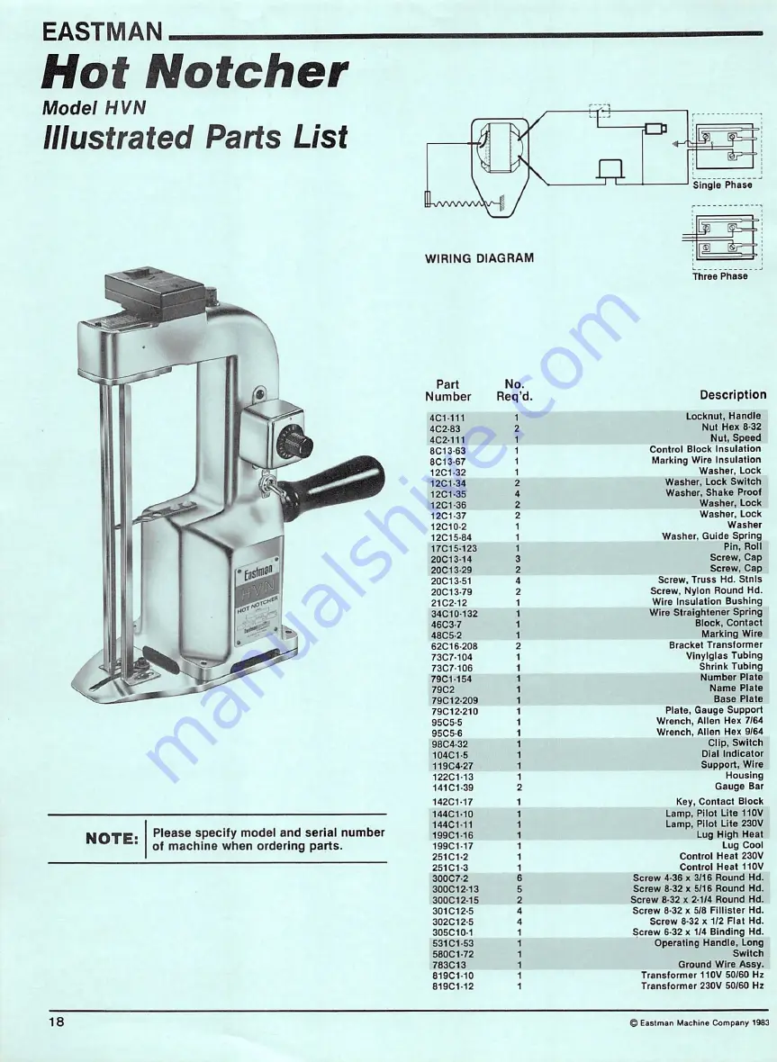 EASTMAN HVN Instruction Book And Parts List Download Page 18