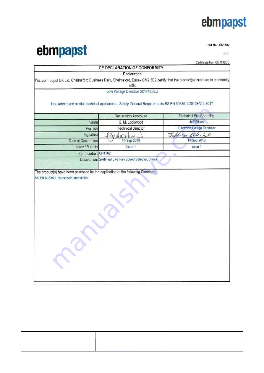 ebm-papst CN1102 Operating And Maintenance Instructions Manual Download Page 7