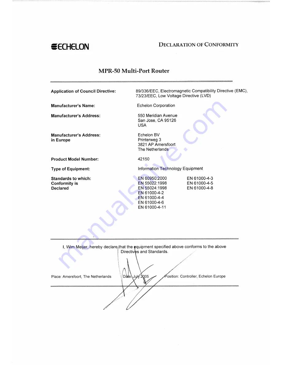 Echelon LonWorks MPR-50 Скачать руководство пользователя страница 4