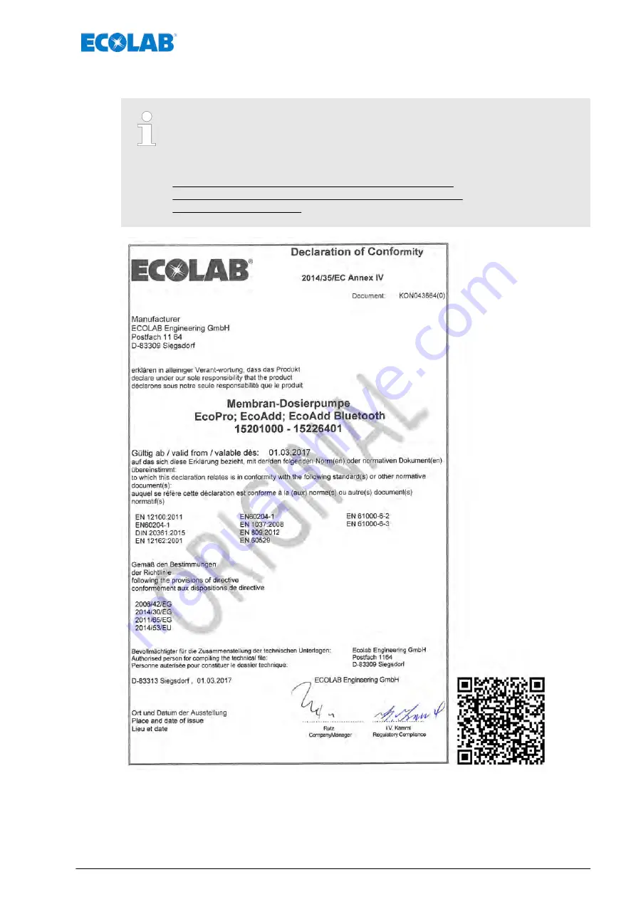 Ecolab EcoAdd Скачать руководство пользователя страница 197