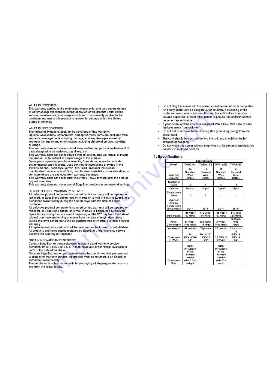 EdgeStar TWR121ES Скачать руководство пользователя страница 5
