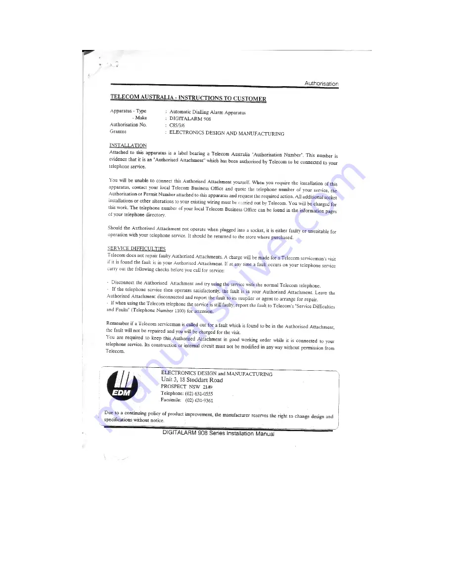 EDM DIGITALARM 908C Installation Manual Download Page 46