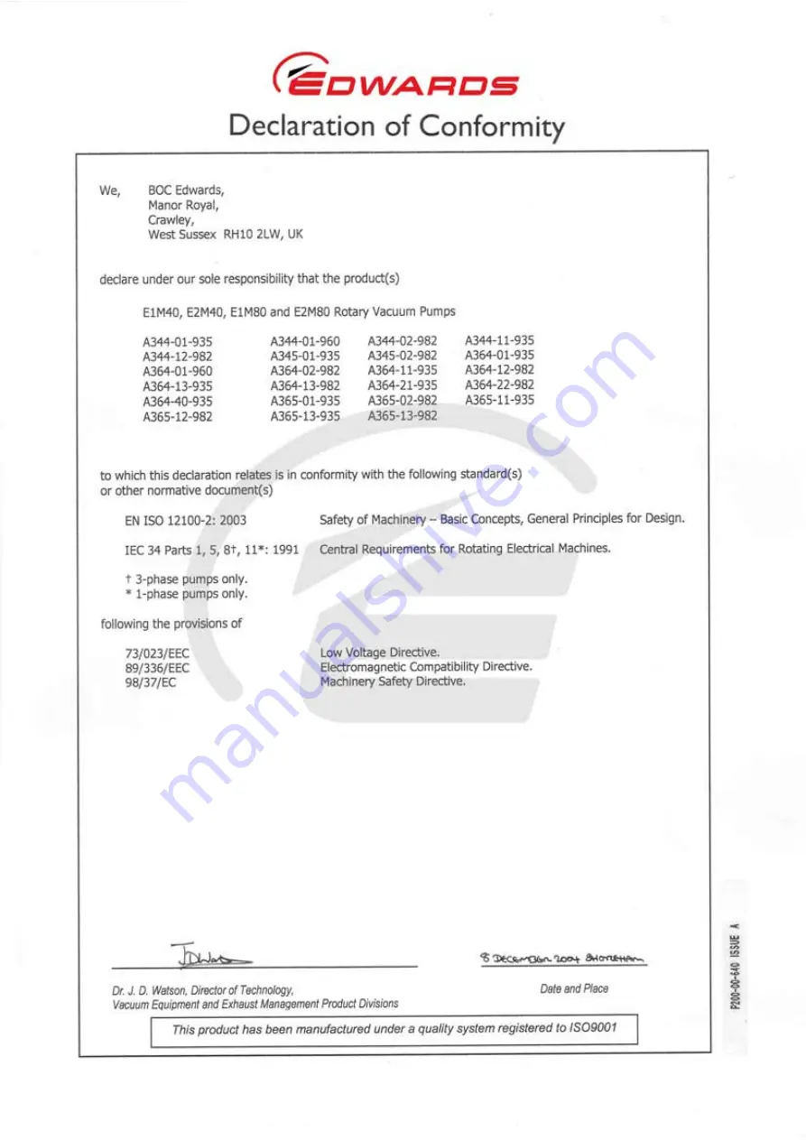 Edwards E1M40 Скачать руководство пользователя страница 2