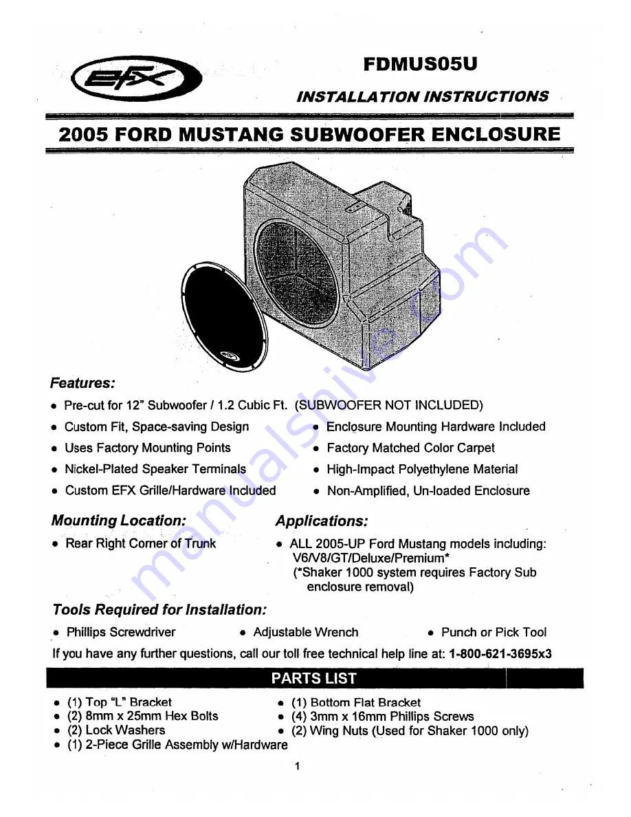 EFX FDMUS05U Installation Instructions Manual Download Page 1