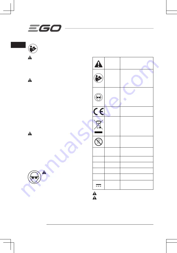 Ego Power+ PPX1000 Operator'S Manual Download Page 10