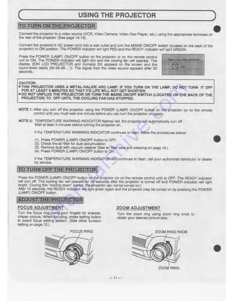 Eiki LC-180 Owner'S Instruction Manual Download Page 11