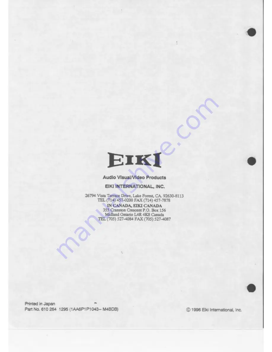 Eiki LC-180 Owner'S Instruction Manual Download Page 19