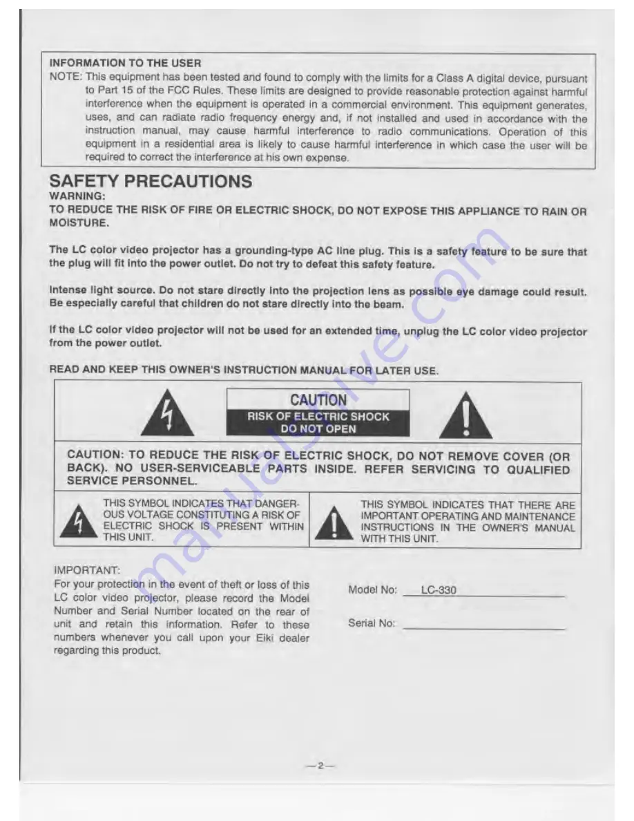 Eiki LC-330 Скачать руководство пользователя страница 2