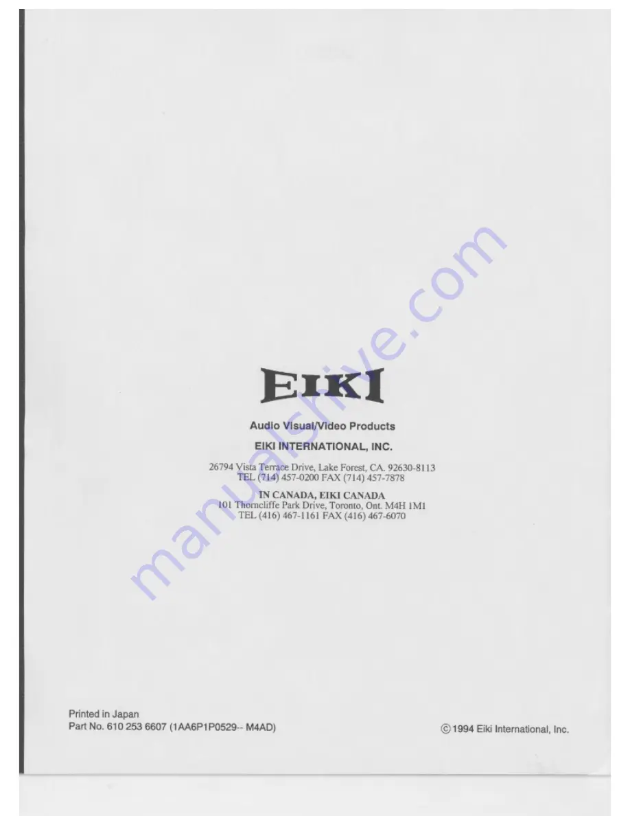 Eiki LC-330 Owner'S Instruction Manual Download Page 22