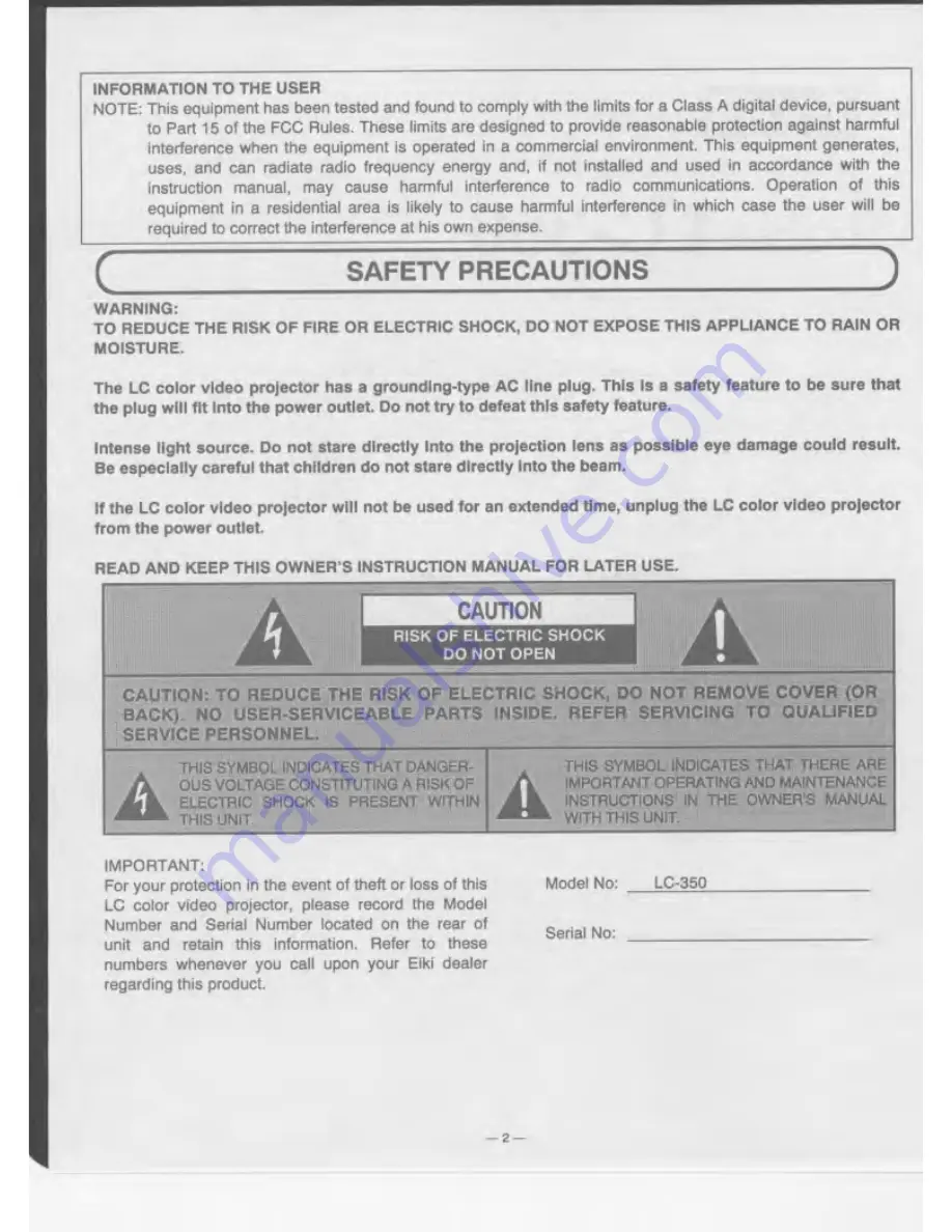 Eiki LC-350 Скачать руководство пользователя страница 2