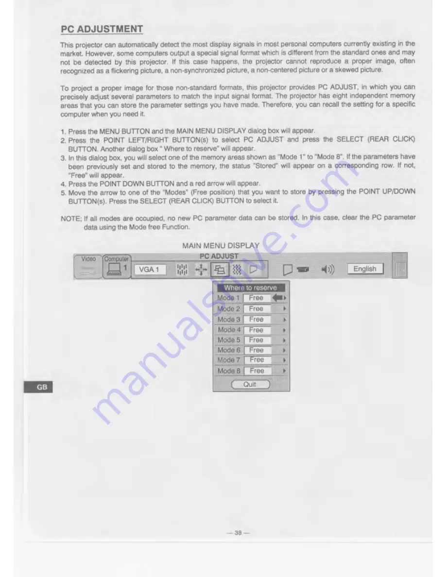 Eiki LC-SVGA860 Owner'S Instruction Manual Download Page 38