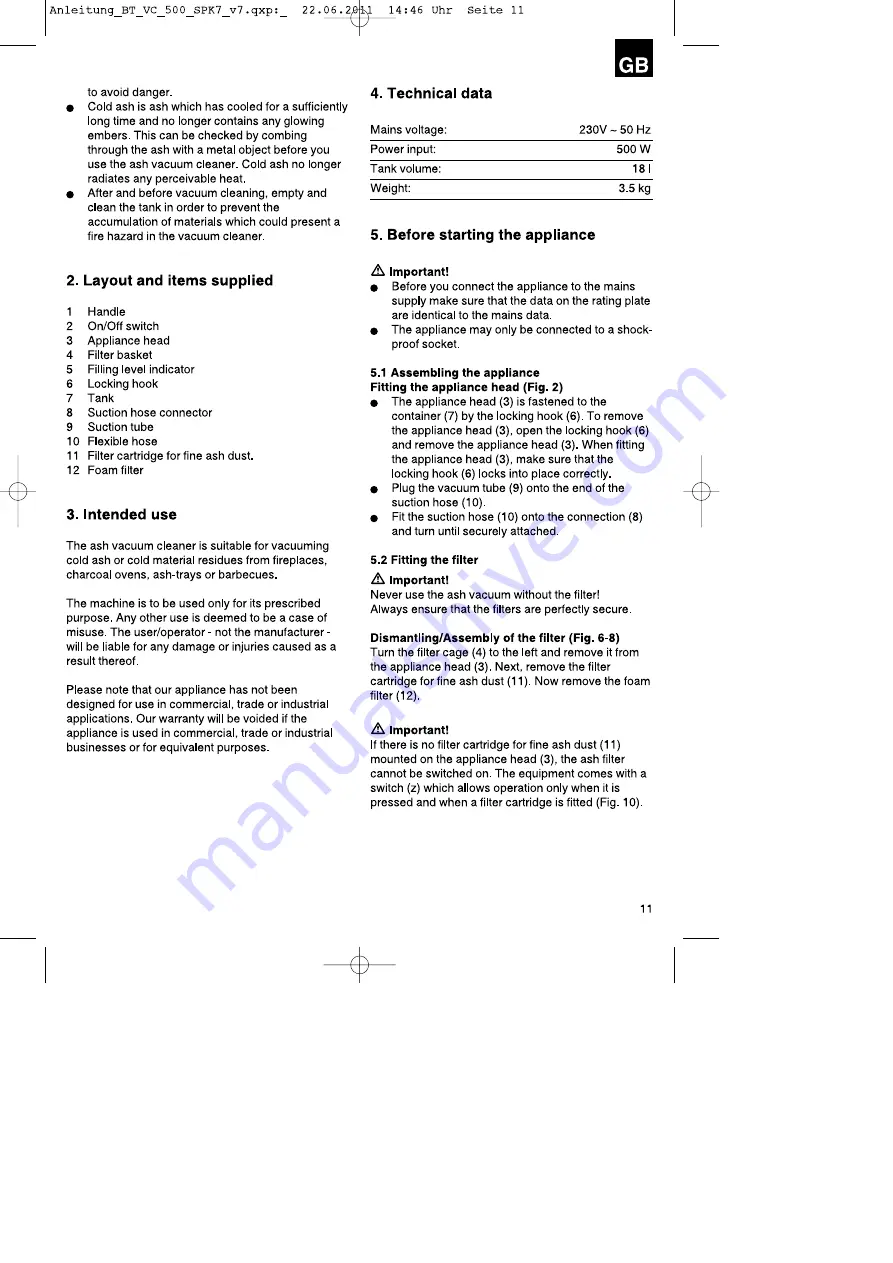 EINHELL BT-VC500 Original Operating Instructions Download Page 11