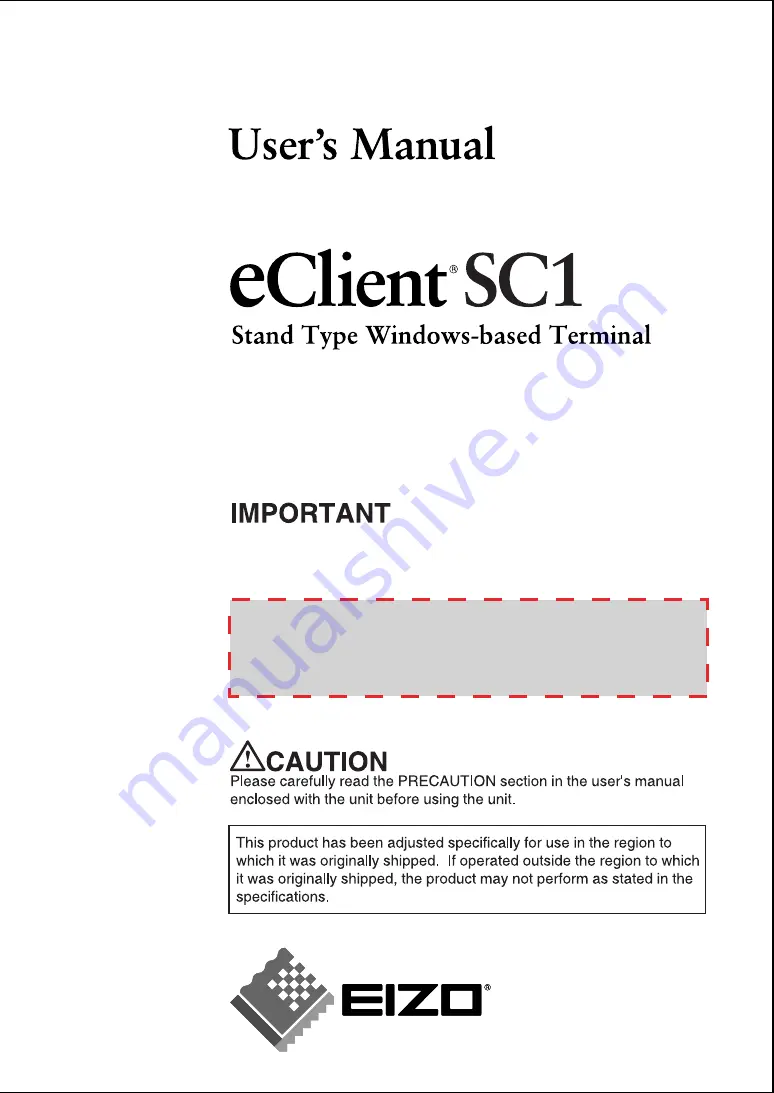 Eizo eClient SC1 Скачать руководство пользователя страница 1