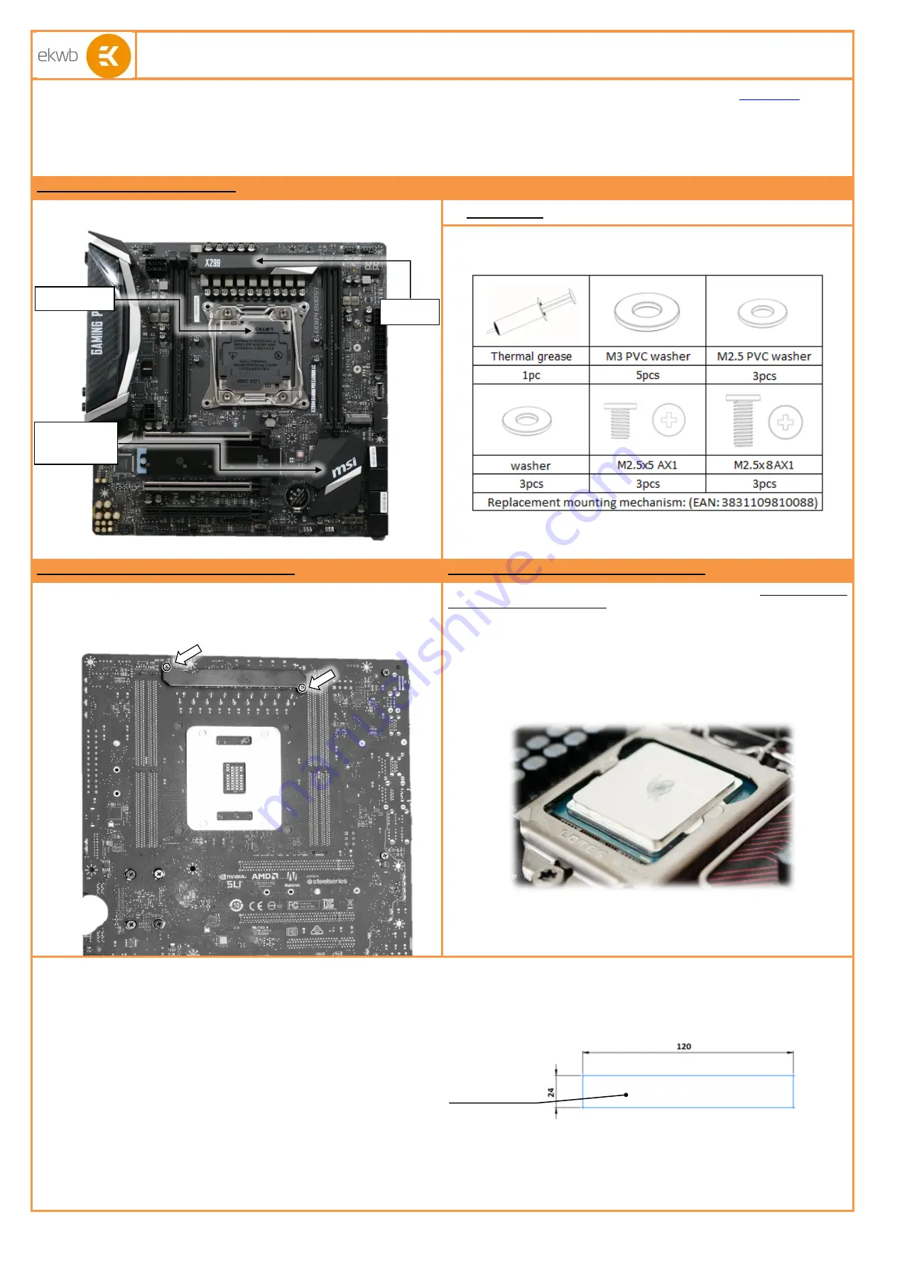 ekwb EK-FB MSI X299M GAMING PRO CARBON RGB Monoblock Installation Manual Download Page 1