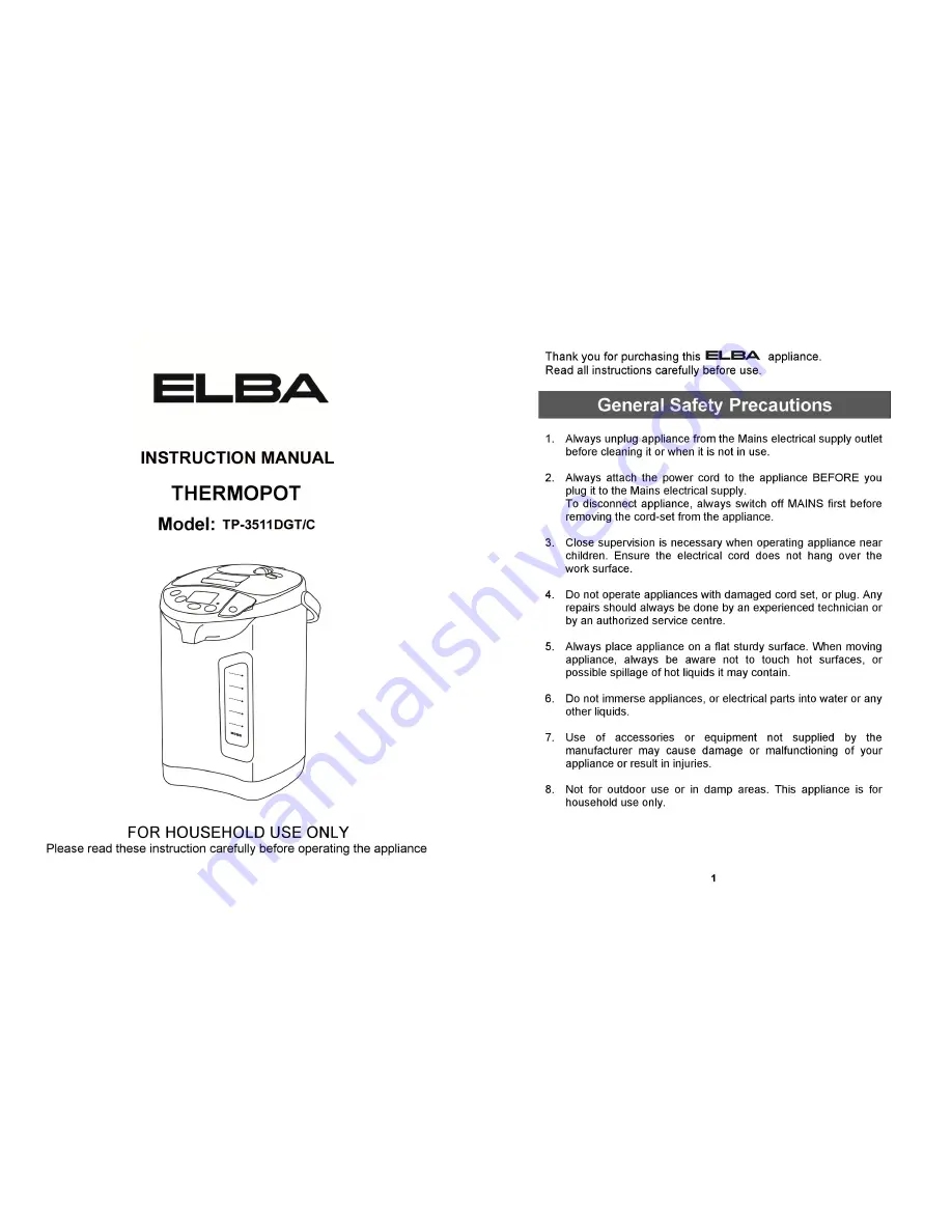 Elba TP-3511DGT Скачать руководство пользователя страница 1