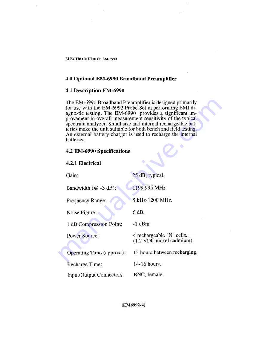 Electro-Metrics EM-6992 Instruction Manual Download Page 8