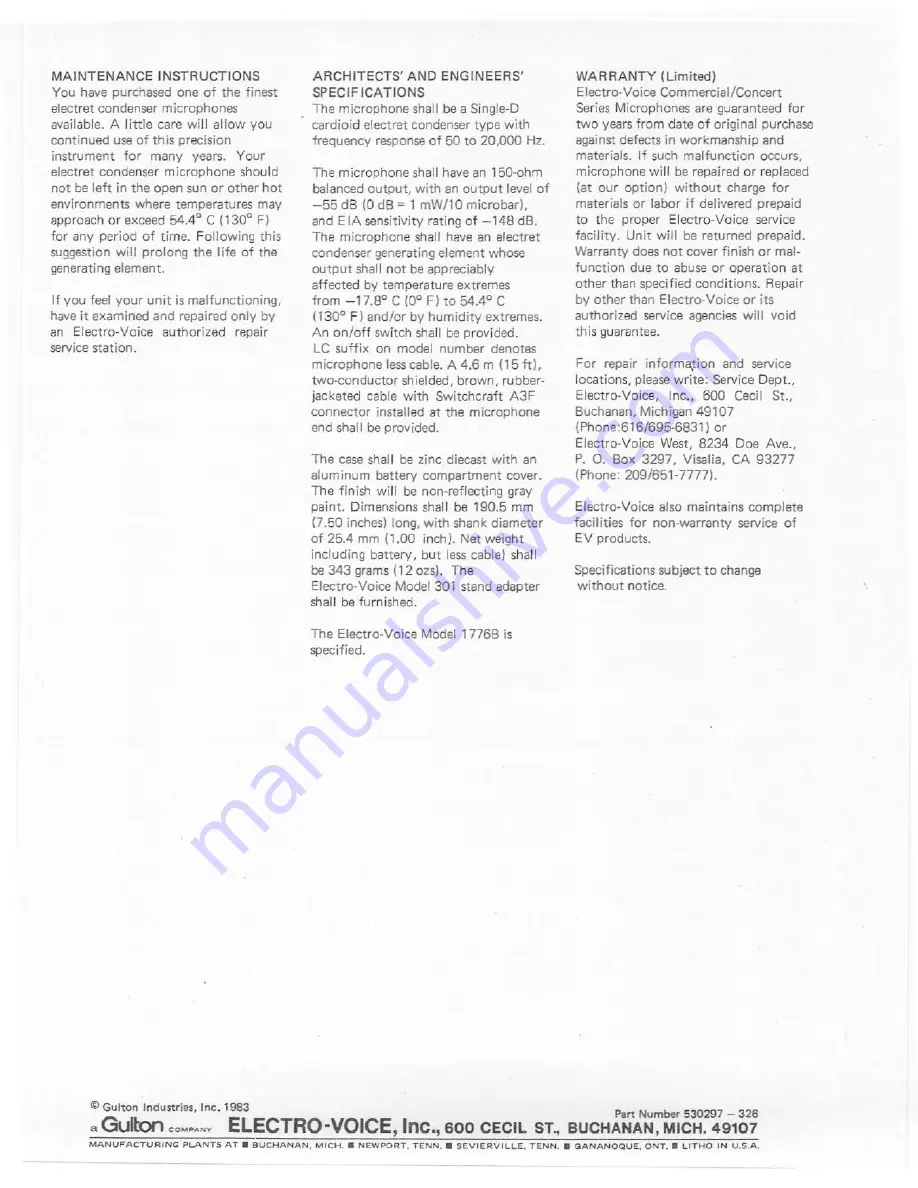 Electro-Voice 1776B Specification Sheet Download Page 4