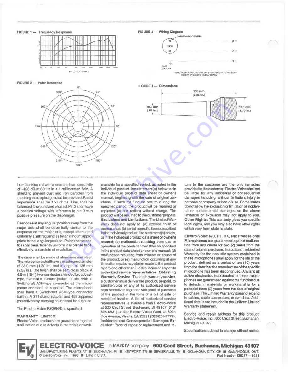 Electro-Voice RE36N/D Specification Sheet Download Page 2