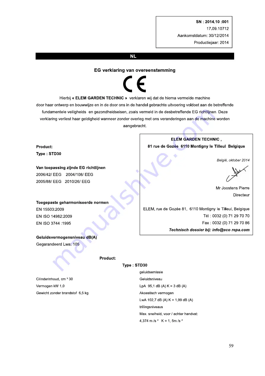 Elem Garden Technic STD30 Original Instructions Manual Download Page 59