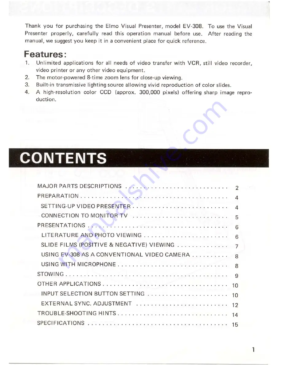 Elmo EV-308 Operation Manual Download Page 4