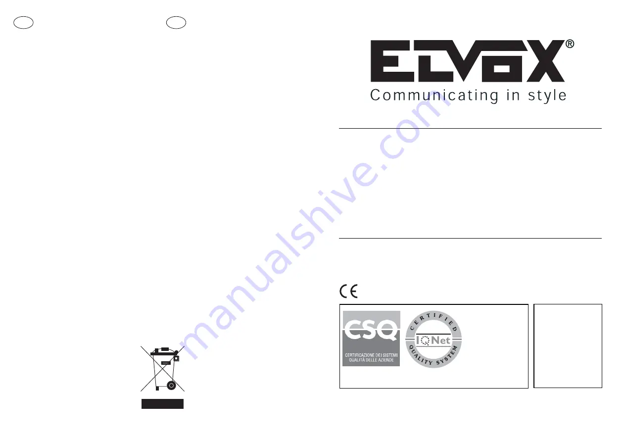 Elvox 885G Скачать руководство пользователя страница 1