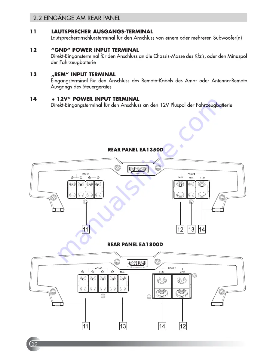 EMPHASER EA1350D Installation & Operating Manual Download Page 20