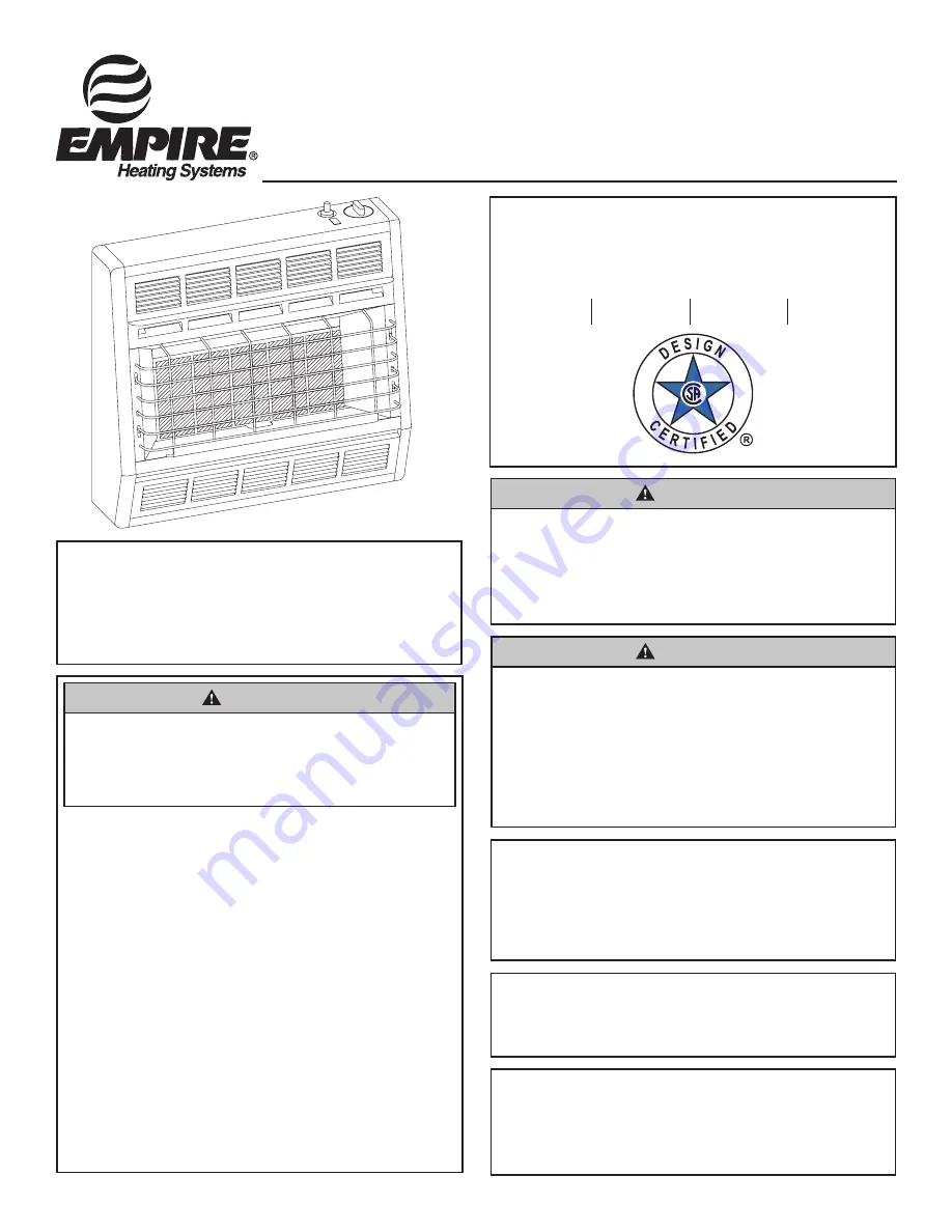 Empire Heating Systems SR-10W-1 Installation Instructions And Owner'S Manual Download Page 1